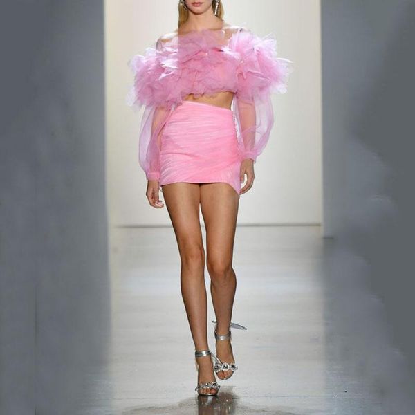 

pink fashion women blouse tiered ruffle long sleeve custom made bateau formal party women shirt blouse, White