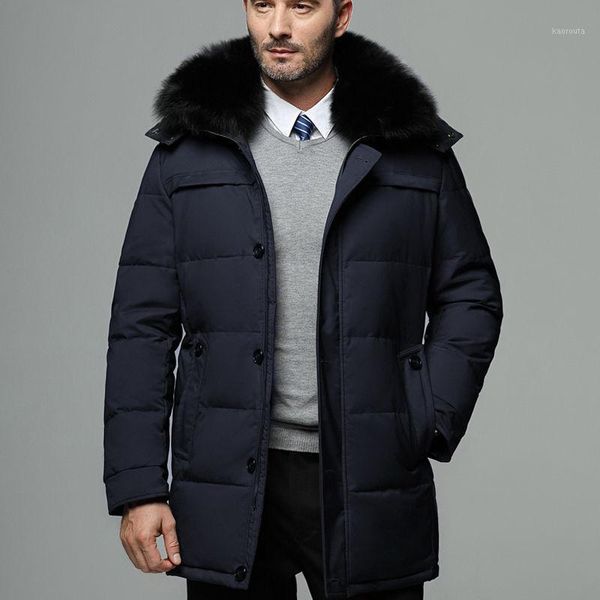 

winter russian men's down jackets white duck down thicken warm jackets fur collar parkas male business outerwear dad gift coats1, Black