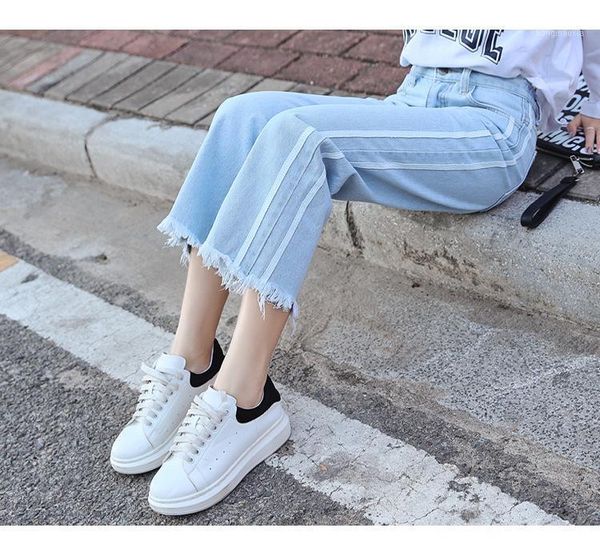 

the new style of summer and autumn 2021 students elastic waist baggy jeans broad leg trousers with fringe blue pants cowboy 80161