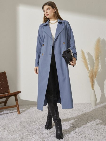 

double breasted belted trench coat y5in#, Tan;black