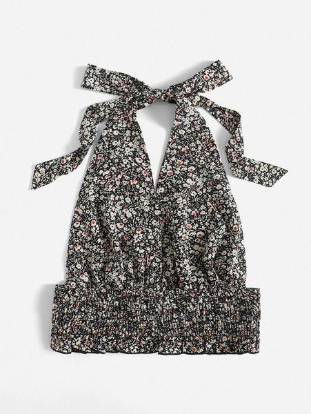 

ditsy floral shirred halter h3gc#, White