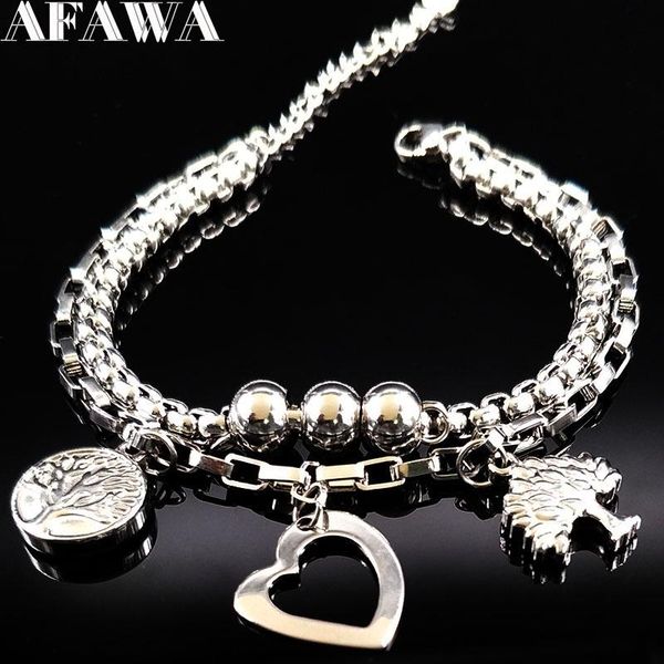 

2020 double love silver color stainless steel bracelet for women tree of life bracelets bangles jewelry pulseras hombre b61448, Black