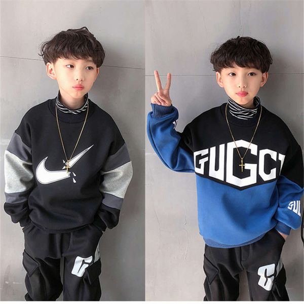 

wear men's plush sweater 2020 new children's foreign sle autumn and winter thickened boys' base coat warm top, Black