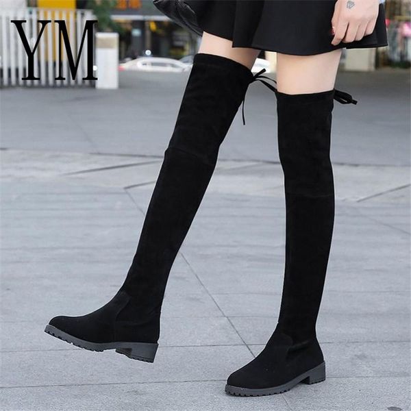 

boots winter over the knee women stretch fabric thigh high platform shoes long bota feminina zapatos de mujer size 35-41, Black