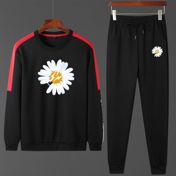 

2020 men's suit sports fashion leisure brand autumn and winter korean round neck long sleeve sweater pants two piece set new, Gray