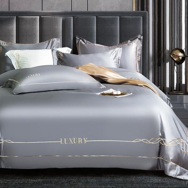 

2021 600tc egyptian cotton embroidery bedding sets  king size duvet cover flat/fitted sheet pillowcase