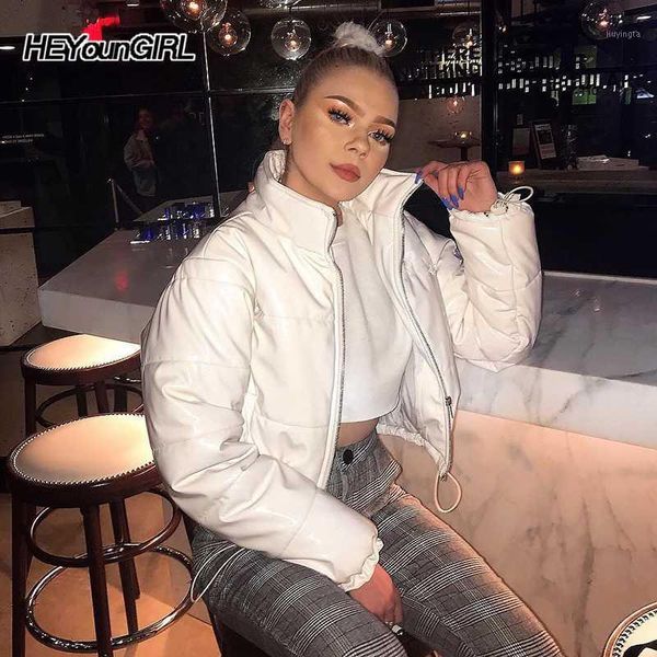 

heyoungirl padded winter puffer jacket women warm long sleeve bubble coat thick black white casual parka korean zipper autumn1