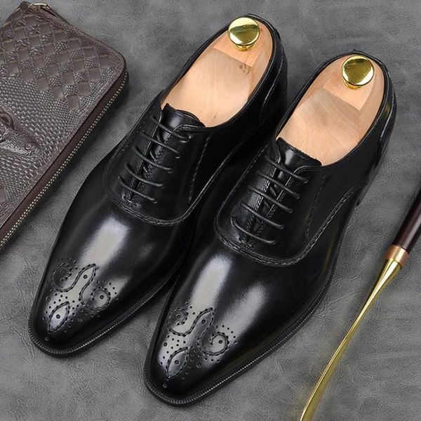

british style genuine leather formal dress party brogues shoes square toe breathable men's wedding office oxfords am157, Black