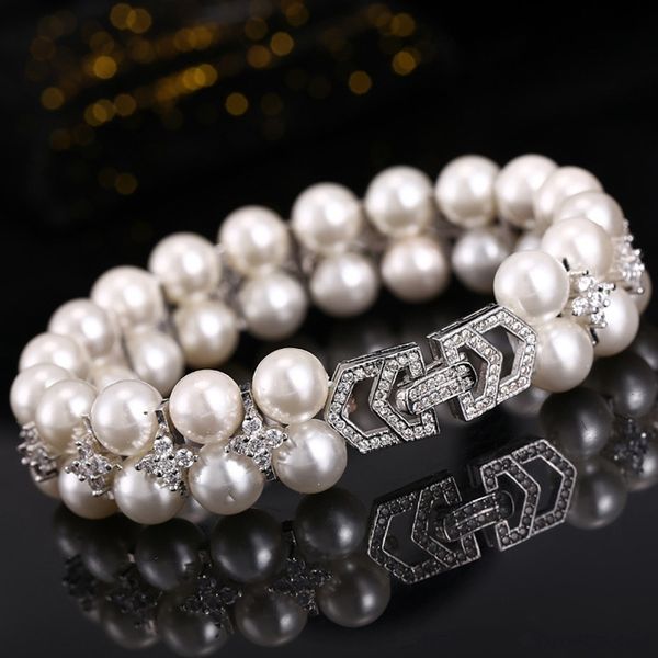 

08fgw new pearl version of hand ornament izfxj with natural pearl bracelet natural korean double layer bracelet zircon, Golden;silver