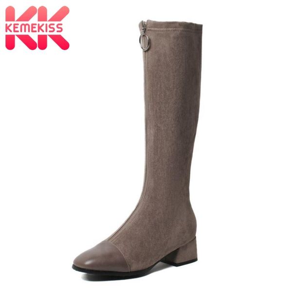 

boots kemekiss size 31-43 women long zipper patchwork knee high fashion cool winter shoes footwear, Black