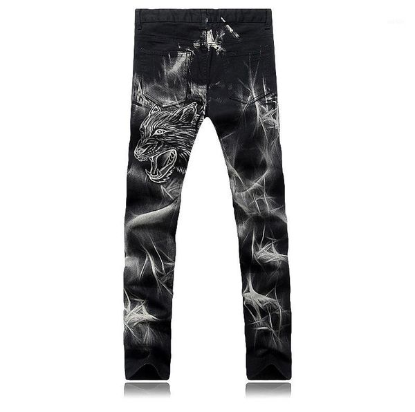 

2020 new men's clothing gd hair stylist fashion personality printed jeans plus size trousers costumes1, Blue