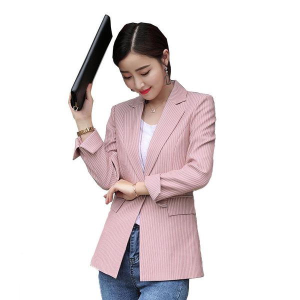 

women's suits & blazers lenshin soft and comfortable high-quality strip jacket with pocket office lady casual style blazer women wear s, White;black