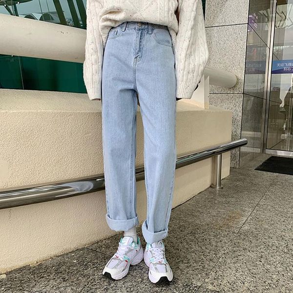 

s-xl autumn korean style high waist jeans lady straight denim light blue jeans womens casual trousers womans (78576)1