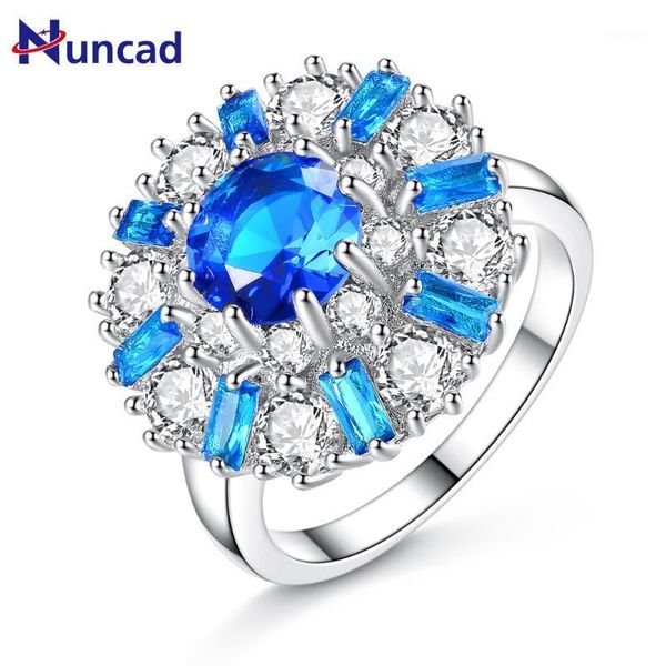 

wedding rings exaggeration blue white mixed colours zircon big flower shape for women 2021 fashion female ring bijouterie1, Slivery;golden