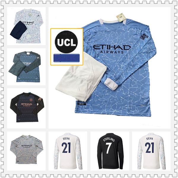 

2020 2021 fc manchester soccer jersey city 20 21 luiz rosa sterling ferran de bruyne kun aguero long sleeve football shirts man uniforms, Black