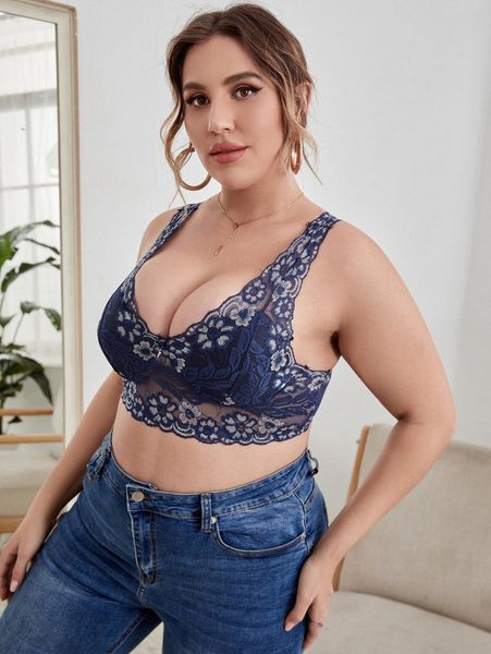

plus floral lace bralette e8zm#, Black;white