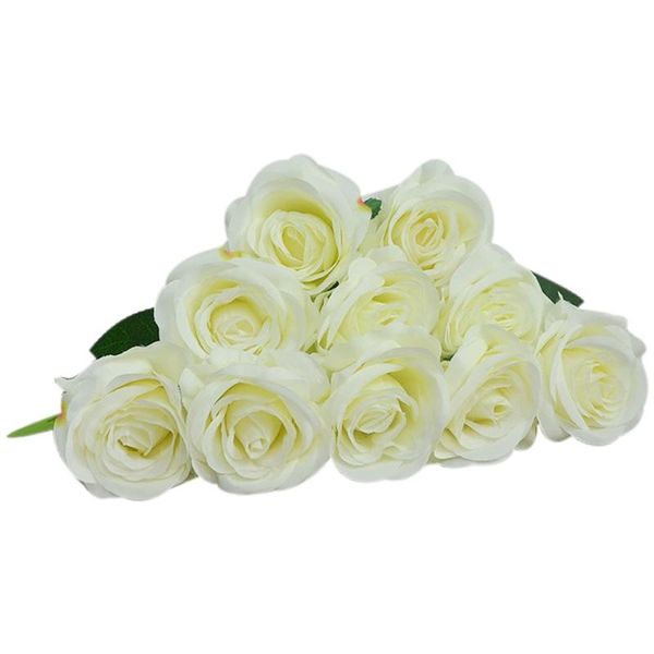 

15pcs artificial rose silk flowers long stems single fake flowers bride bouquet realistic press blossom arrangement home