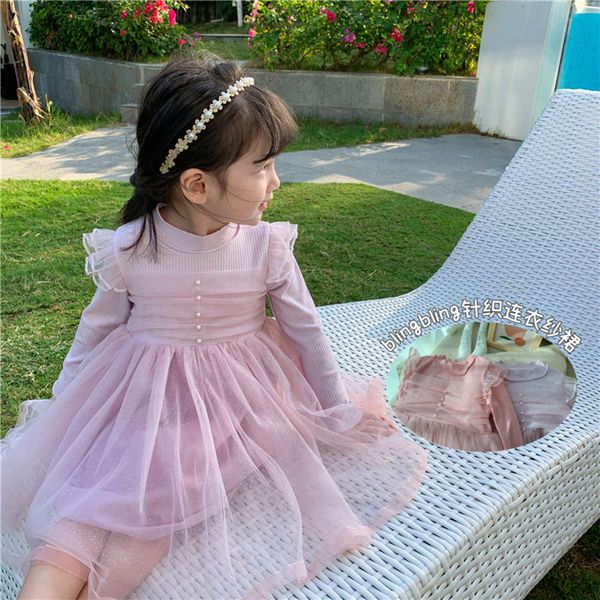 

2021 children's new spring knitted drs for girls, Red;yellow