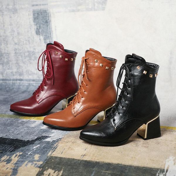 

2021 style lace up ankle boot heel boot beautiful woman's beautiful shoe party birthday, Black