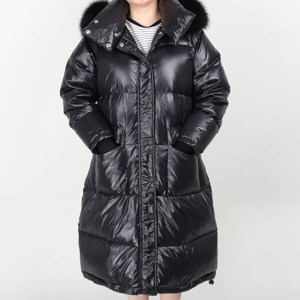 

2021 new fashion winter jacket natural fox big white duck skin collar down gross warm coat long pike park juvh, Black