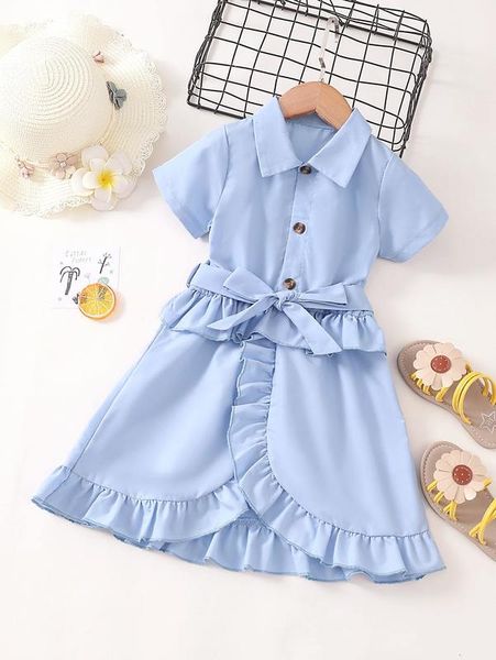 

toddler girls ruffle trim wrap hem belted shirt dress she, Red;yellow