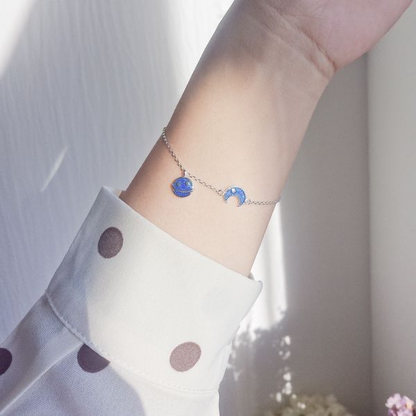 

s925 sterling silver blue moon star lady student boudoir jewelry beaded bracelet bracelet braceletstring jewelry db5l3, Golden;silver