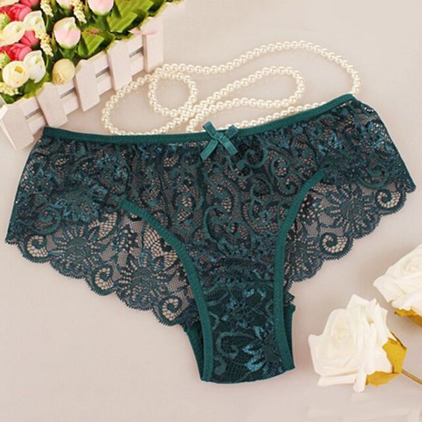 

women's full lace panties plus size s-xl 5 colors high-crotch transparent floral bow soft briefs underwear culotte femme, Black;pink