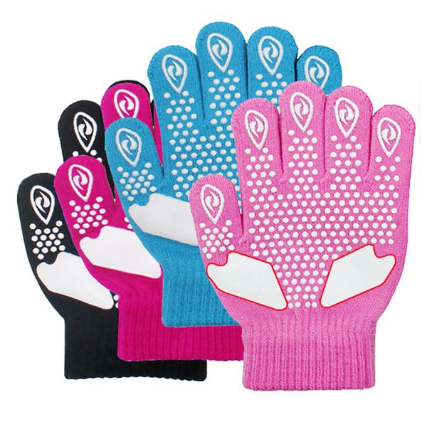 

children skating gloves full finger rhinestone anti-slip thermal handwear outdoor sportswear accessories, Blue;gray