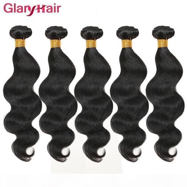 

glary remy human hair weaves peruvian malaysian indian cambodian mongolian brazilian real hair body wave virgin hipping, Black