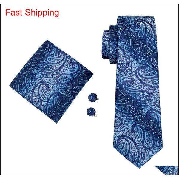 

classic silk mens neckties paisley tie sets blue mens tiies tie hanky cufflinks set jacquard woven meeting busi qylusx nana_shop, Black;blue