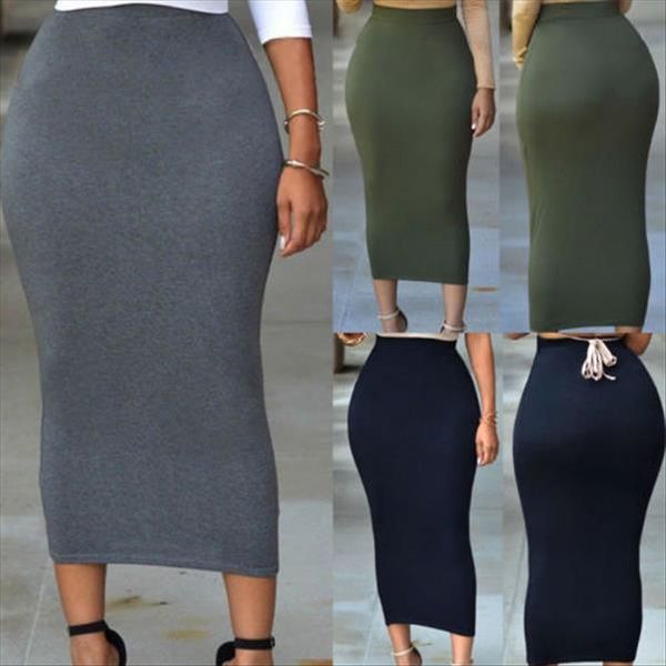 

thick high waist slim skirt women bodycon casual stretch long maxi pencil skirt summer pure colour long skirts 2020, Black