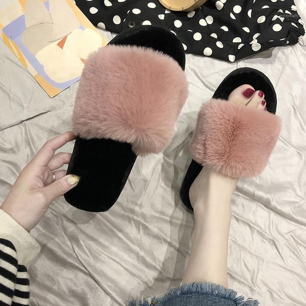 

slippers cootelili fashion women home indoor plush autumn winter female flat shoes ladies comfortable fur 1.5cm heel1, Black
