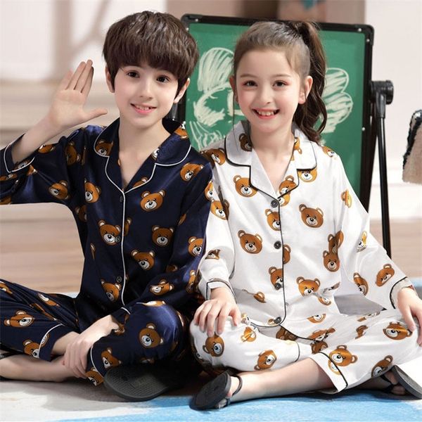

kids clothes children clothes kids girls winter outfits girls long sleeve cartoon bear pants pajamas sleepwear clothes set y200525, White