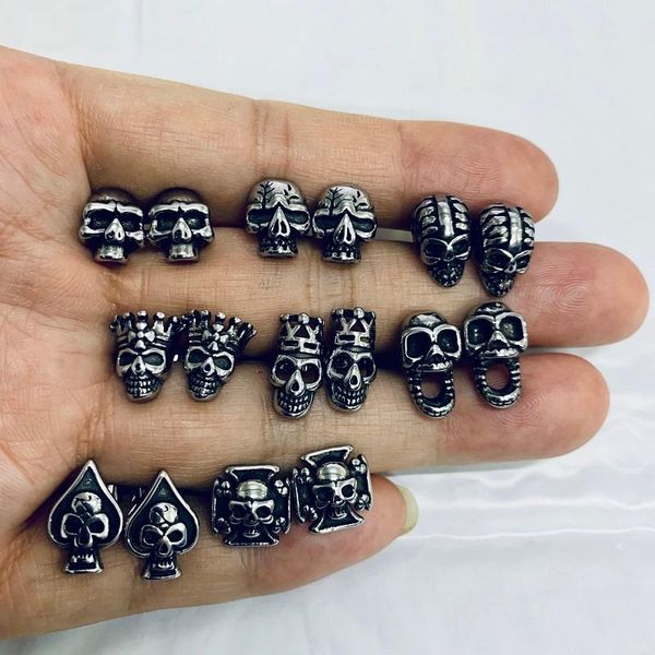 

stud fashion cross skull earrings for men stainless steel silver color male hip hop punk rock skeleton jewelry gifts, Golden;silver