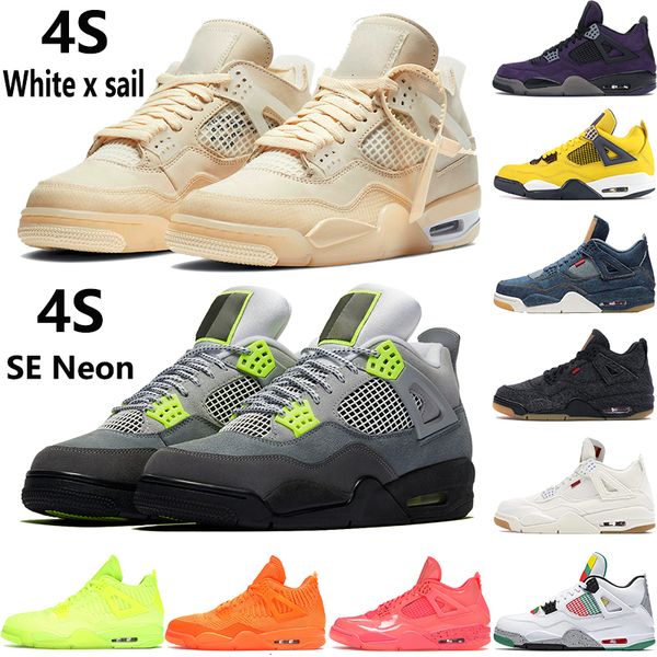 

new white x sail 4 2020 4s mens basketball shoes se neon travis scotts purple do the right thing jumpman men sport sneakers, Black