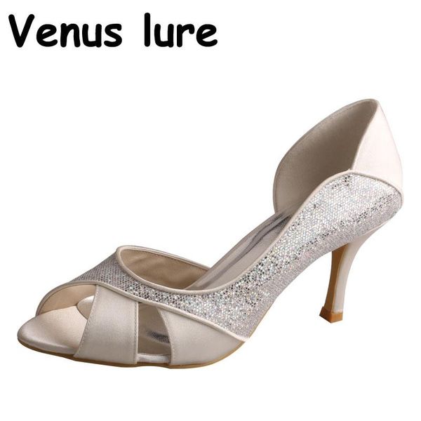 

wedopus brand silver glitter heels for wedding peep toe women party pumps, Black