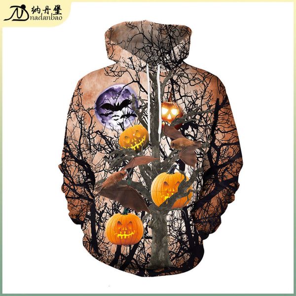 

new popular pumpkin digital printed hoodie for halloween, Black