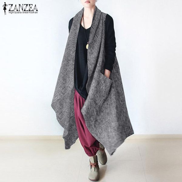 

2019 zanzea asymmetrical coats women's sleeveless jackets elegant vests mid-claf overcoats female cardigans plus size tunic 71, Black;white