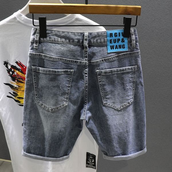 

2020 summer thin washed denim nine nine shorts ankle-length shorts men's new korean-style slim-fit elastic pants trendy cropped pants d, Blue