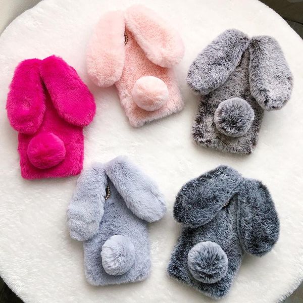 

cute rabbit ears fur plush phone case for iphone xs max xr x 11 pro max warm cover for iphone 6 6s wmtkpm yyysports