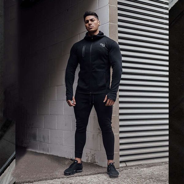 

doctor muscle new autumn winter sports suit hooded sweater pants men's two piece set, Gray