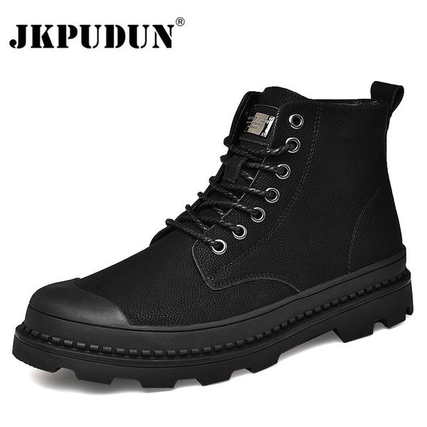 

black warm genuine leather ankle winter work shoes military fur snow boots for men botas jkpudun, Red;white