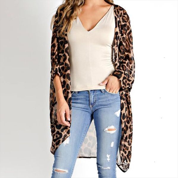 

vintage kimono cardigan women 2020 summer loose leopard printed blouse casual beach cover up shirt plus size blusas, White