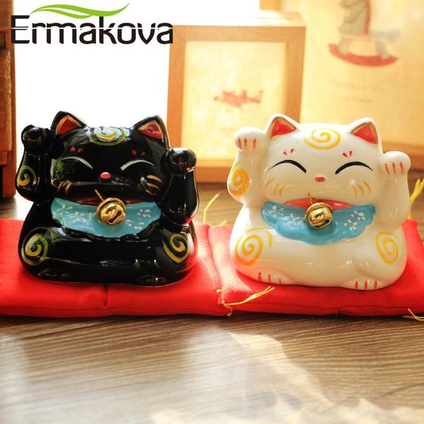 

ermakova ceramic lucky cat coin bank maneki neko fortune cat statue with bell mony box home shop decoration gift