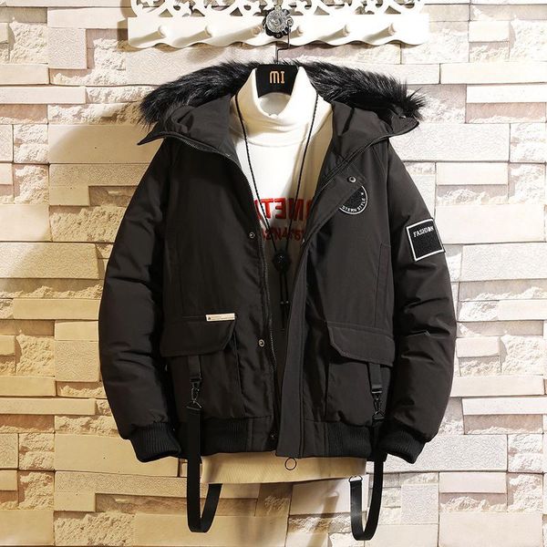 

winter new camo jacket men fashion thick warm parka wool collar hooded coat man streetwear wild loose cotton male clothes -3xl1, Tan;black