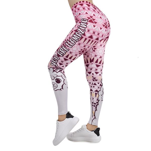 

women legging pink geometric llamazing printing leggins slim high elasticity legins fitness leggings female pants drop shipping, Black