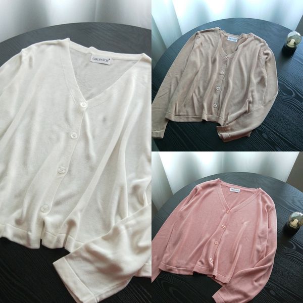 

e8bsj meiyishe purple ice silk new women's knitted summer cardigan coat jacket jacket gentle wear thin v-neck 1zhrm, White;black