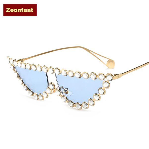 

sunglasses 2021 cat eye diamond women steampunk pink blue clear lens rhinestone eyeglasses uv400 gafas de sol, White;black