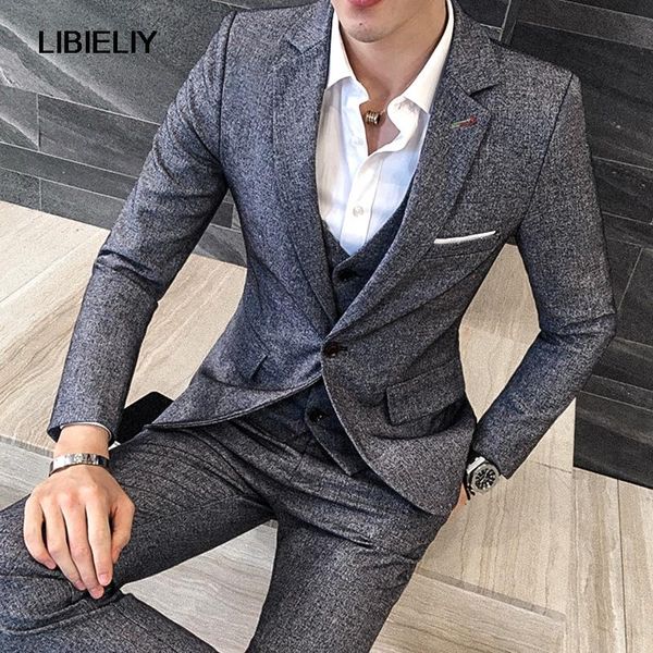

men's suits & blazers 2pc autumn winter men suit thick slim fit wedding dress for one button gray blazer set casual business, White;black