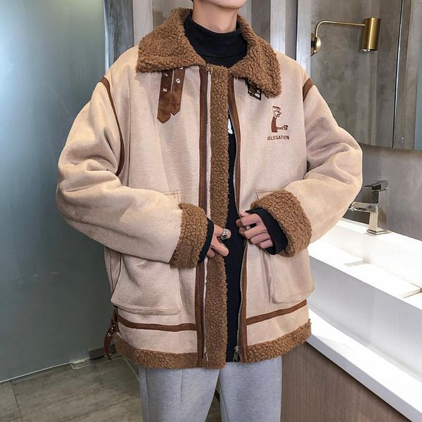 

men's down & parkas lambswool coat turn-down collar thick warm loose casual black blue khaki n26